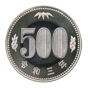 Verso da moeda de 500 ienes.