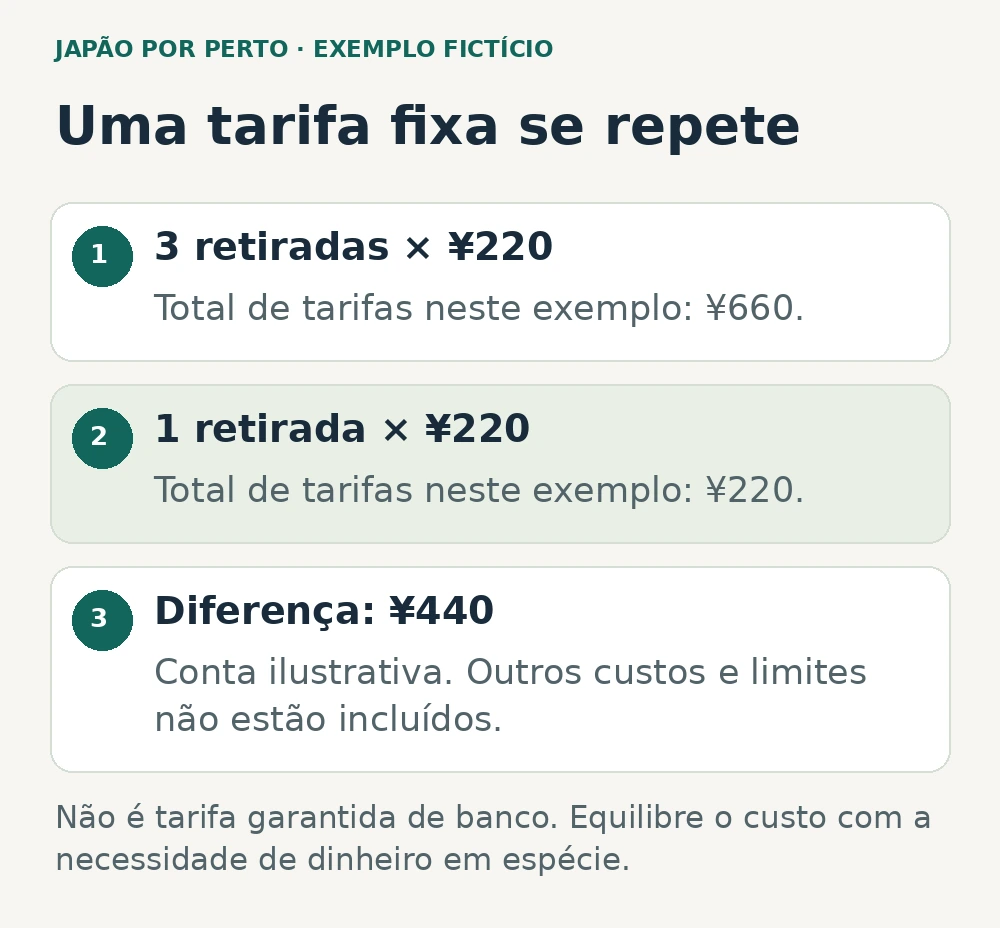 Exemplo hipotético: três tarifas de 220 ienes somam 660; uma tarifa custa 220; diferença de 440 ienes.